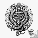 Ocean serpent coiling through wreckage, conce… – style Jagger Old – tattoo sketch (04.11.2025 01:28)