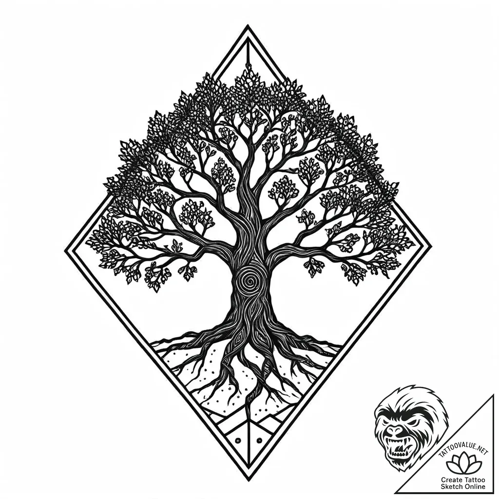 Yggdrasil, the world tree, depicted as a mass... - style Jaeger Mini - tattoo sketch (04.11.2025 02:43)