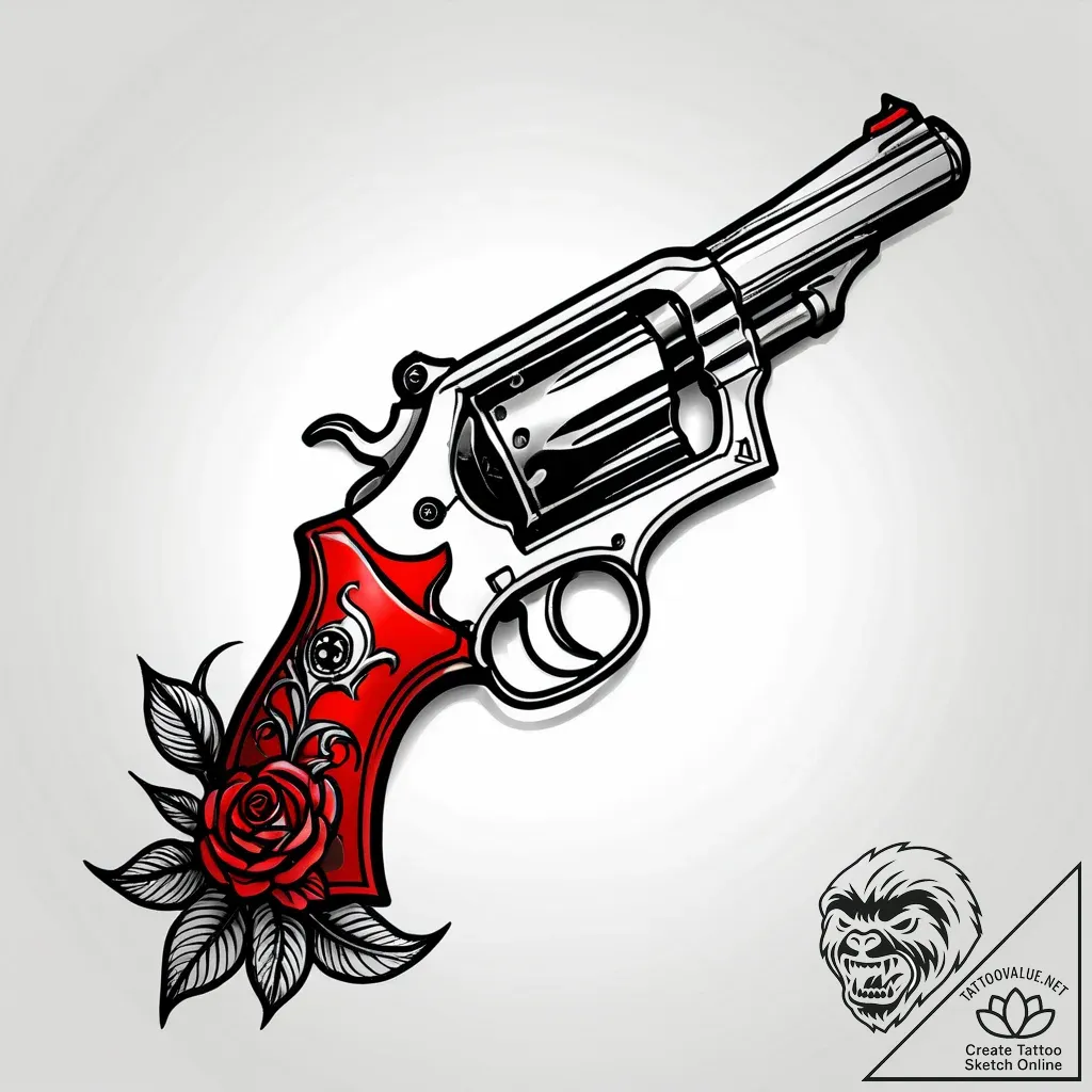 Pistol wrapped in thorned vines, ink illustra... - style Jagger Old - tattoo sketch (04.11.2025 09:43)