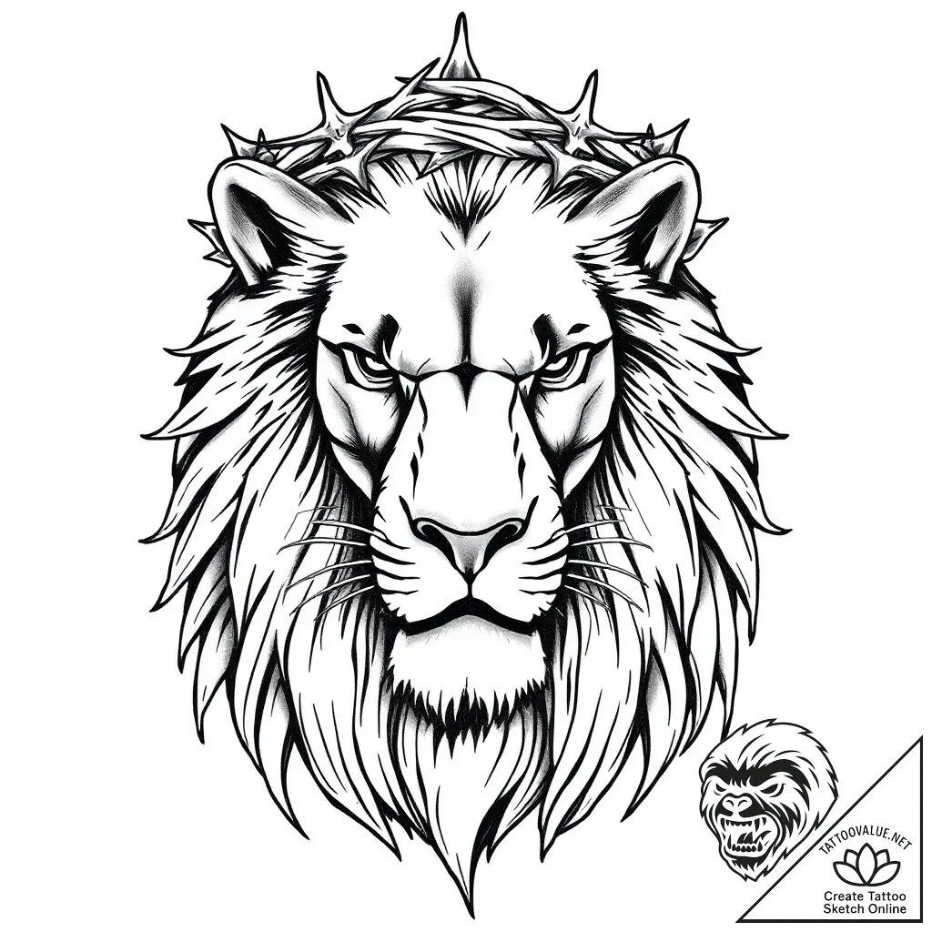 Ashen lion with crown of thorns, tattoo drawi... - style Flux Inscriptions - tattoo sketch (04.11.2025 09:48)