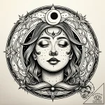 Waning moon with a sleepy, serene face, tatto… – style Jaeger Simple – tattoo sketch (04.11.2025 10:13)