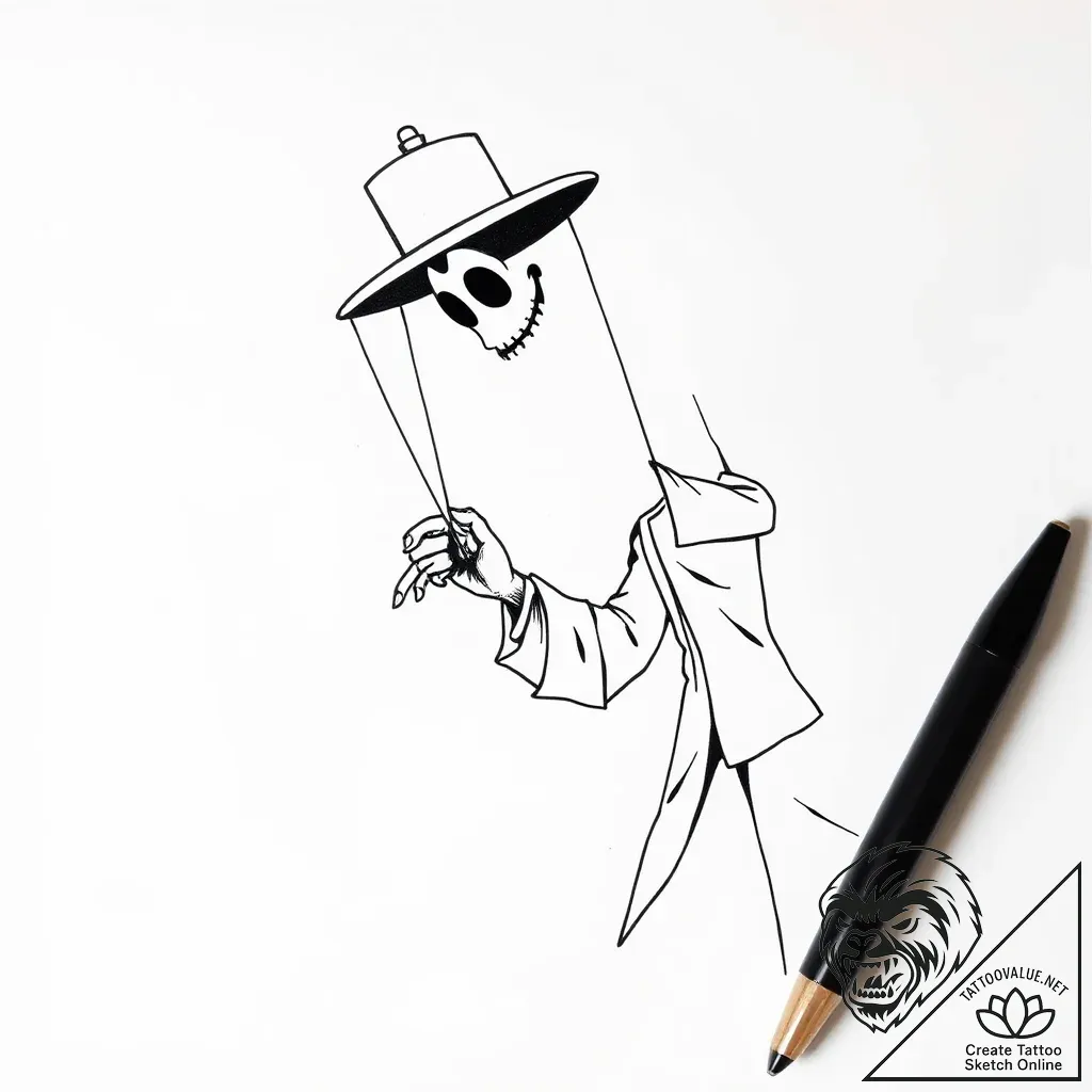 Puppeteer, ink illustration for tattoo, on a... - style Flux Inscriptions - tattoo sketch (04.11.2025 10:48)