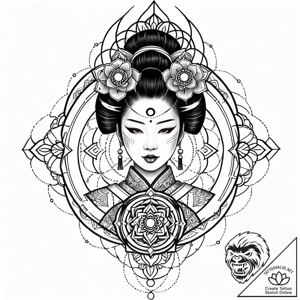 Cyborg geisha, tattoo line art, stylized inte... - style Jaeger Mini - tattoo sketch (04.11.2025 10:58)