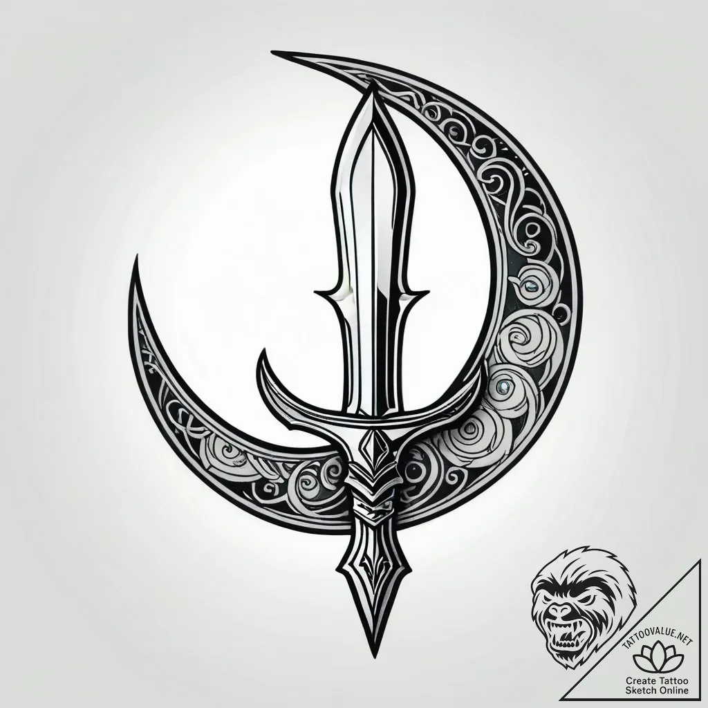 Graven blade beneath spectral moon, artistic... - style Jagger Old - tattoo sketch (04.11.2025 11:03)