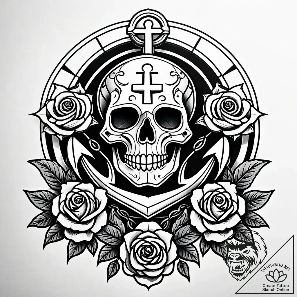 Ashen anchor pulled into abyss, tattoo drawin... - style Jaeger Simple - tattoo sketch (04.11.2025 11:13)