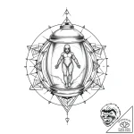 Stasis pod with a figure floating inside, cov… – style Flux Inscriptions – tattoo sketch (04.11.2025 11:28)