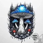 A mystical blue mushroom glowing in a dark fo… – style Jaeger Mini – tattoo sketch (04.11.2025 11:58)