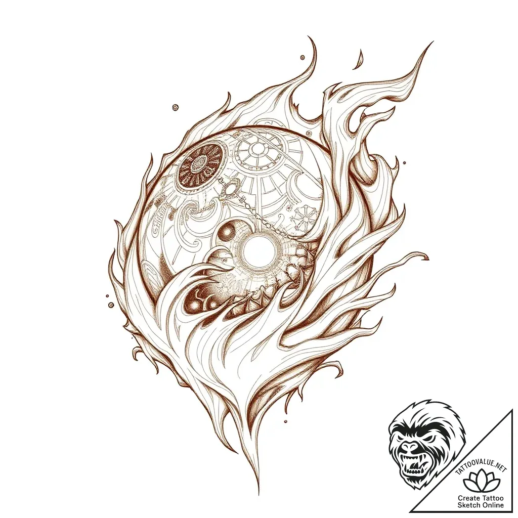Orb devouring celestial flame, tattoo line ar... - style Flux Inscriptions - tattoo sketch (04.11.2025 12:08)