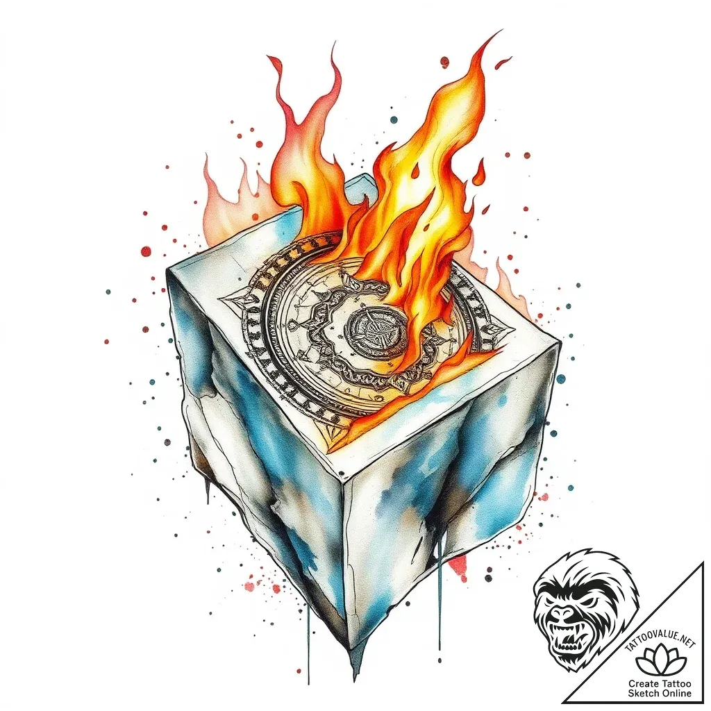 Etched relic burning in ice, concept art for... - style Flux Inscriptions - tattoo sketch (04.11.2025 12:28)