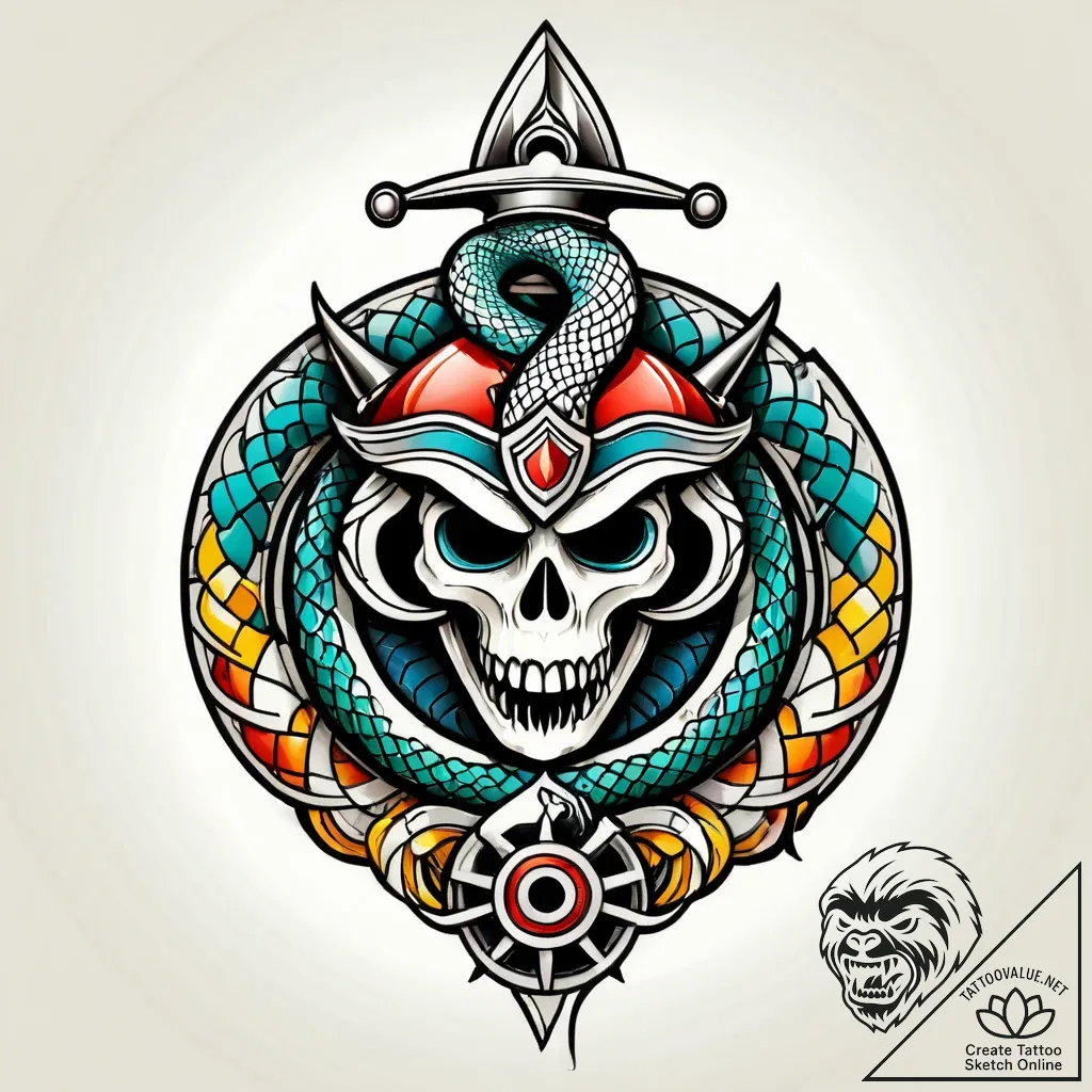 Ivory serpent around shattered helm, tattoo s... - style Jagger Old - tattoo sketch (04.11.2025 12:43)