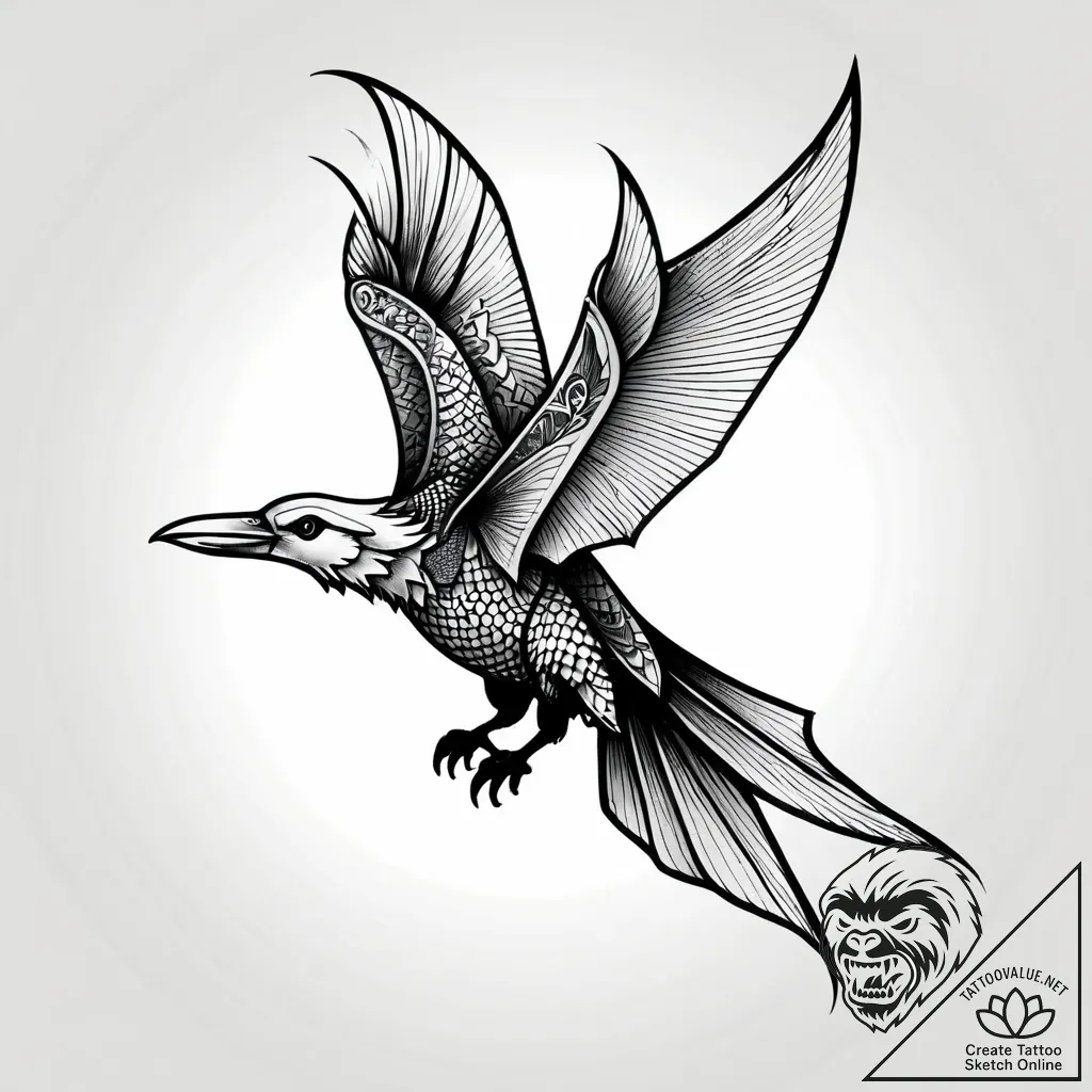 Abyssal raven with bone wings, tattoo drawing... - style Jagger Old - tattoo sketch (04.11.2025 13:03)