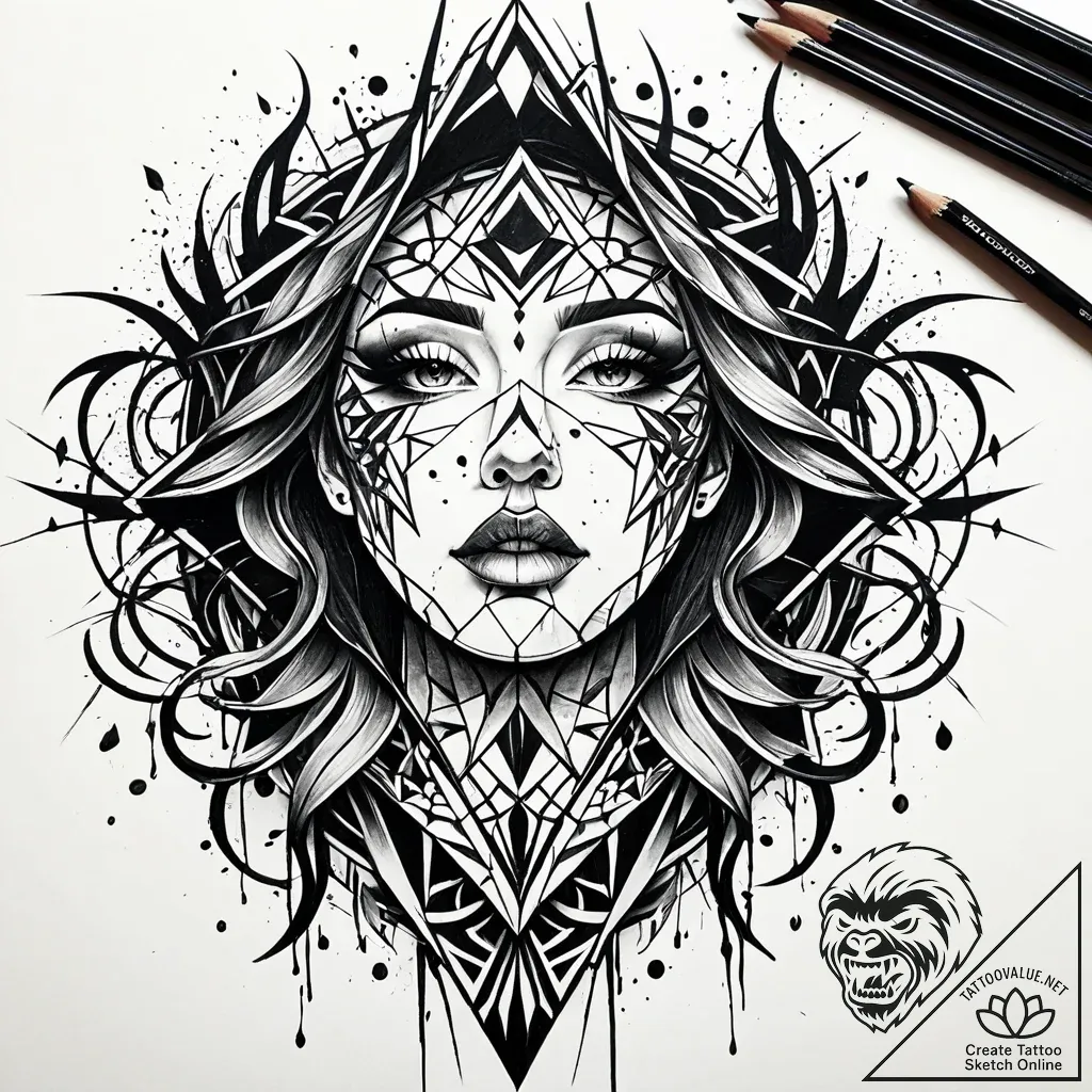 Shattered mirror reflecting a different face,... - style Jaeger Simple - tattoo sketch (04.11.2025 13:13)