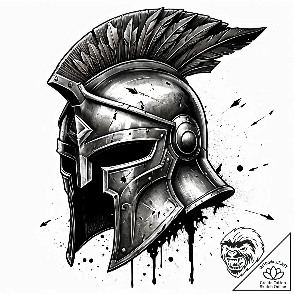 A spartan helmet with an arrow in it (is ther... - style Jaeger Simple - tattoo sketch (04.11.2025 13:53)