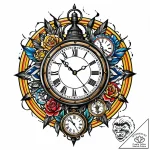 A detailed broken antique clock, stopped,, ta… – style Jaeger Mini – tattoo sketch (04.11.2025 13:58)