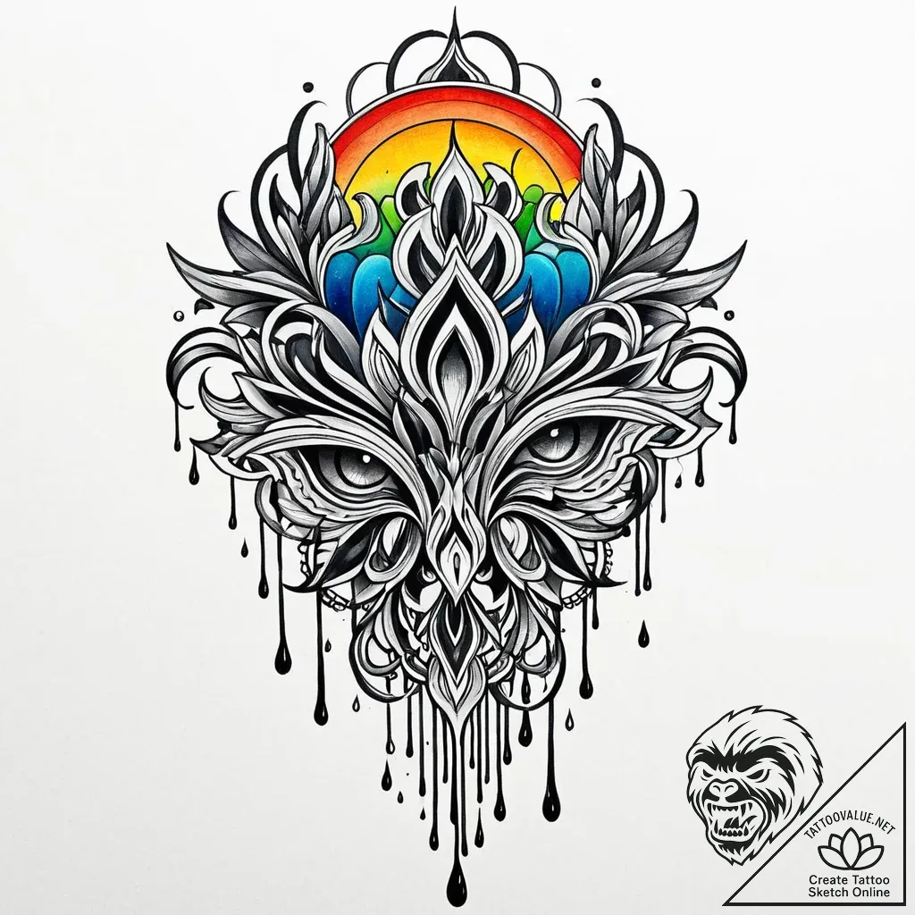 Paintbrush dripping spectral ink, tattoo sket... - style Jaeger Mini - tattoo sketch (04.11.2025 14:18)