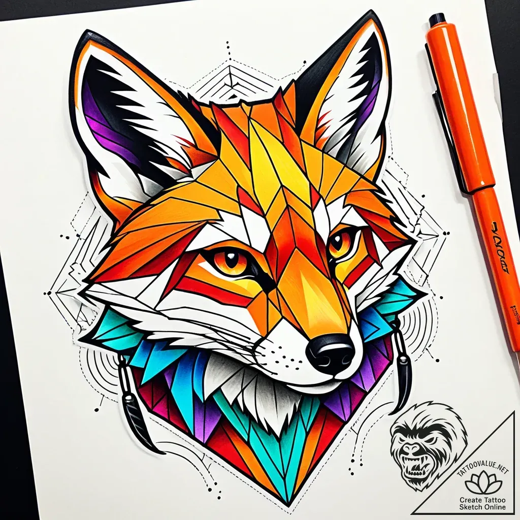 Tattoo sketch, tiny geometric fox face with s... - style Jaeger Simple - tattoo sketch (04.11.2025 14:53)