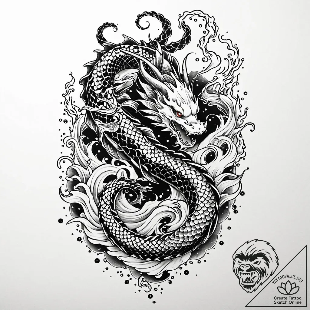 Kraken dragging bone relic, ink illustration... - style Jaeger Mini - tattoo sketch (04.11.2025 15:18)