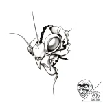 Mantis fang beneath fractured mask, ink illus… – style Flux Inscriptions – tattoo sketch (04.11.2025 15:28)