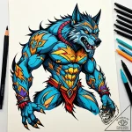 Werewolf, mid-transformation, muscles and bon… – style Jaeger Simple – tattoo sketch (04.11.2025 15:33)