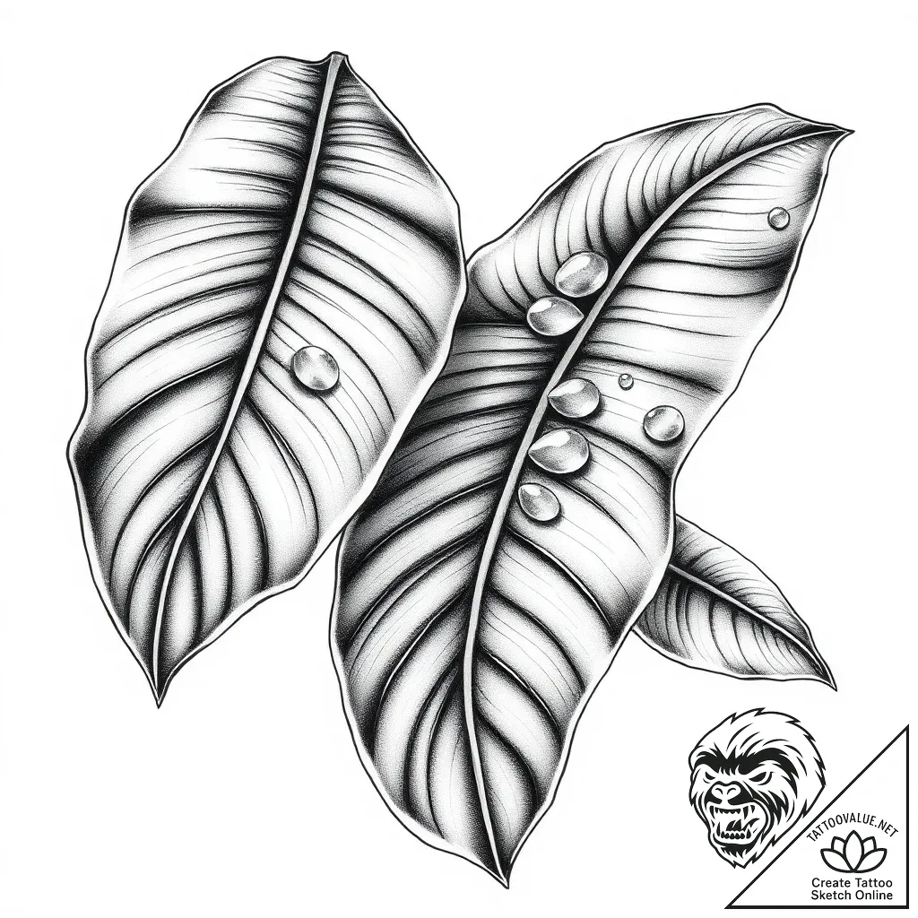 Tat tattoo sketch, shiny banana leaves covere... - style Flux Inscriptions - tattoo sketch (04.11.2025 15:48)