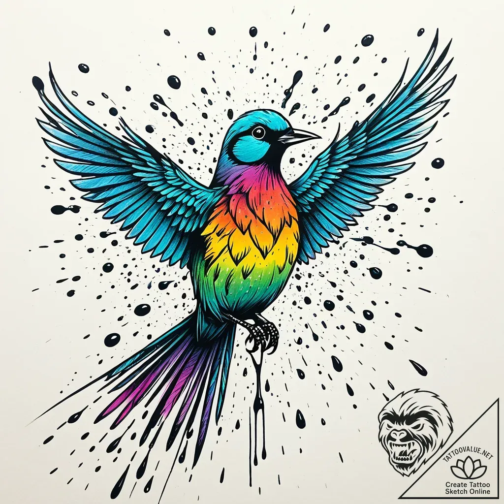 A whimsical bird taking a bath, splashing,, i... - style Jaeger Simple - tattoo sketch (04.11.2025 15:53)