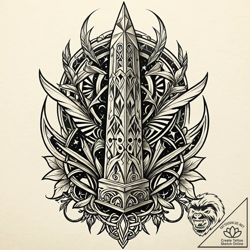Obelisk rising from bone field, tattoo flash... - style Jaeger Mini - tattoo sketch (04.11.2025 16:38)