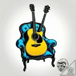 An acoustic guitar resting on a velvet chair… – style Jagger Old – tattoo sketch (04.11.2025 16:43)