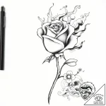 Graven rose beneath burning sky, tattoo drawi… – style Flux Inscriptions – tattoo sketch (04.11.2025 17:28)