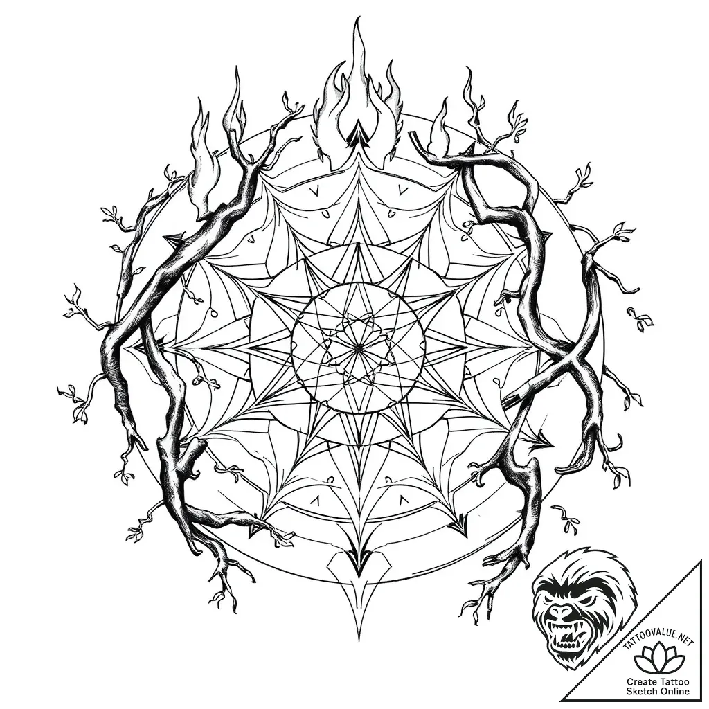 Burning vines forming circle, artistic tattoo... - style Flux Inscriptions - tattoo sketch (04.11.2025 17:48)