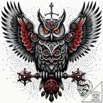 Tattoo sketch, mechanical owl with glowing ey… – style Jaeger Simple – tattoo sketch (04.11.2025 18:13)