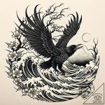 Burning raven with ash wings, tattoo line art… – style Jaeger Mini – tattoo sketch (04.11.2025 18:18)