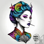 Dystopian geisha with a barcode tattooed on h… – style Jagger Old – tattoo sketch (04.11.2025 18:23)