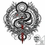 Black root serpent coiling upwards, tattoo fl… – style Jaeger Mini – tattoo sketch (04.11.2025 18:38)