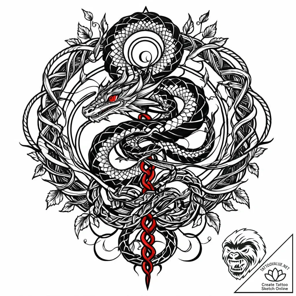 Black root serpent coiling upwards, tattoo fl... - style Jaeger Mini - tattoo sketch (04.11.2025 18:38)