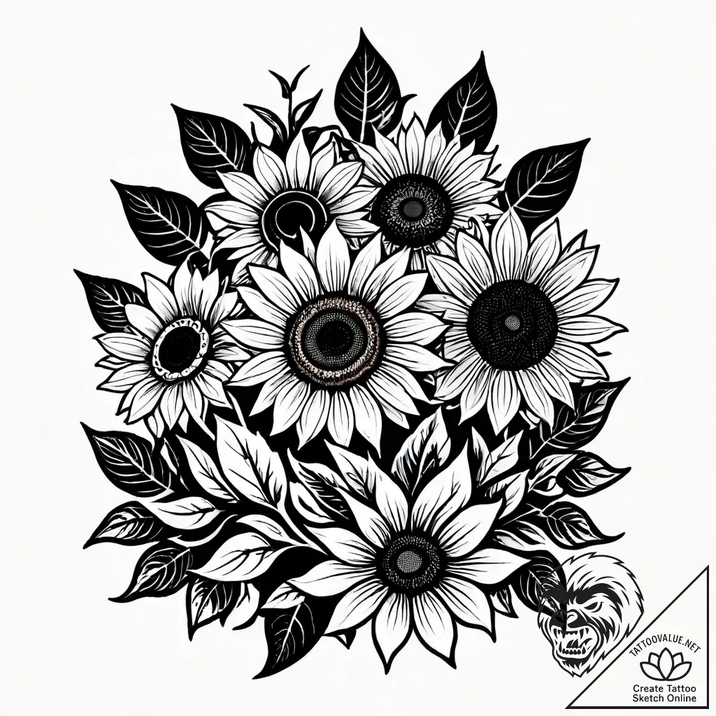 A cheerful bouquet of sunflowers, bright and... - style Jagger Old - tattoo sketch (04.11.2025 18:43)