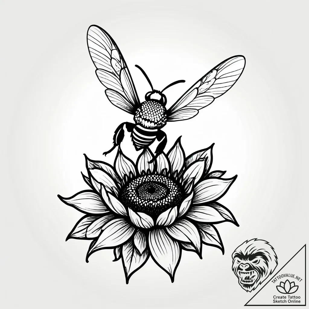 Tat tattoo sketch, lively honeybee collecting... - style Jagger Old - tattoo sketch (04.11.2025 19:03)