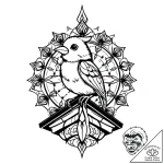 A whimsical bird on a roof, observant,, tatto… – style Flux Inscriptions – tattoo sketch (04.11.2025 19:28)