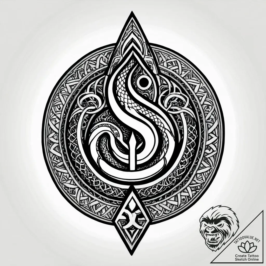 Etched serpent rising from rune circle, artis... - style Jagger Old - tattoo sketch (04.11.2025 19:43)