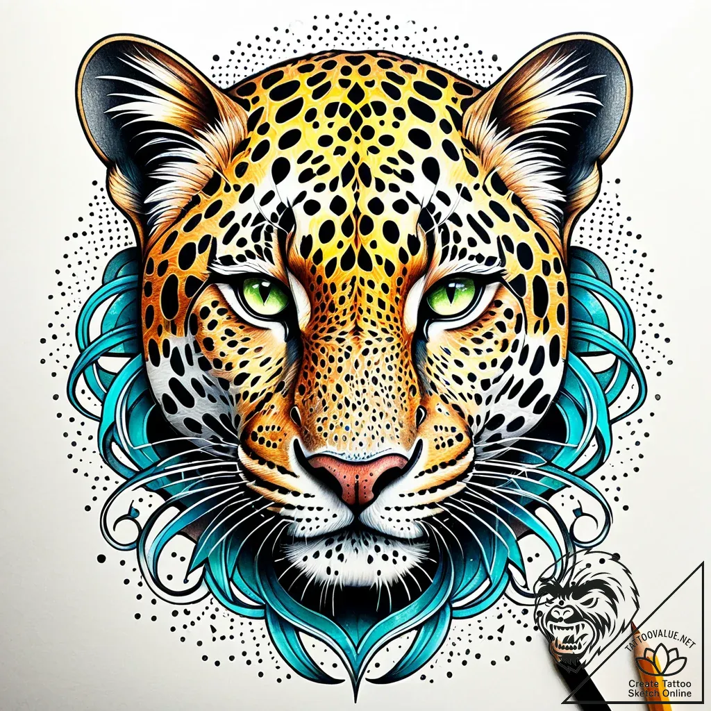 Leopard with molten eyes, artistic tattoo ske... - style Jaeger Simple - tattoo sketch (04.11.2025 20:13)