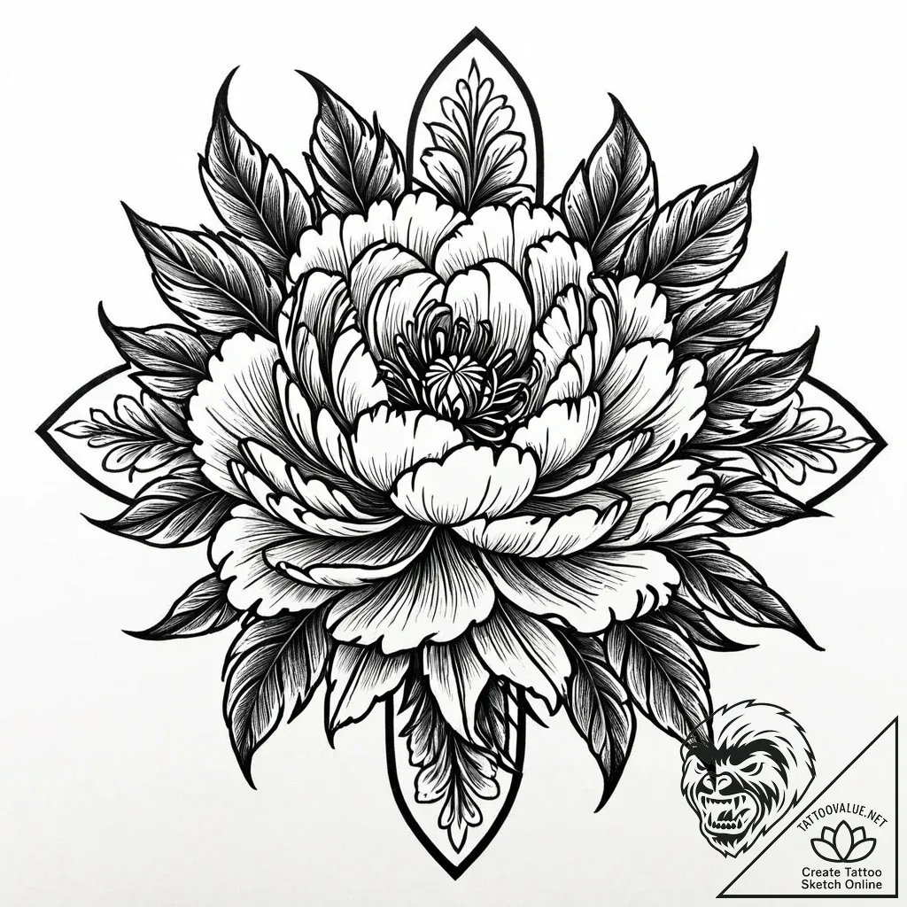 Tattoo sketch, old school bright peony flower... - style Jaeger Mini - tattoo sketch (04.11.2025 20:18)