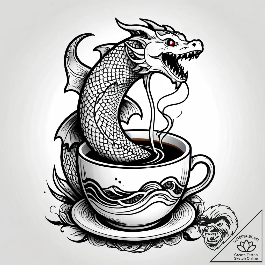 Coffee cup with steam rising to form a ghost,... - style Jagger Old - tattoo sketch (04.11.2025 20:43)