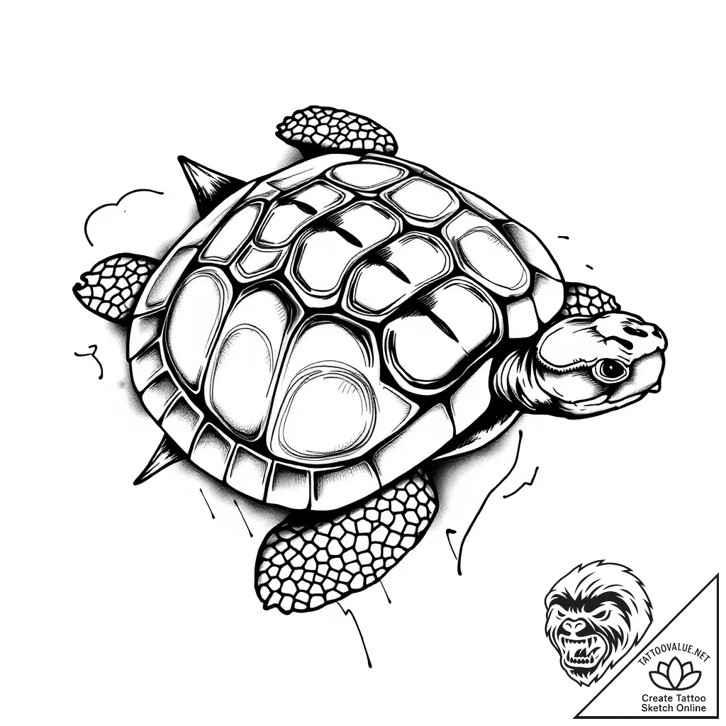Tortoise, symbolizing wisdom, longevity, and... - style Flux Inscriptions - tattoo sketch (04.11.2025 20:48)