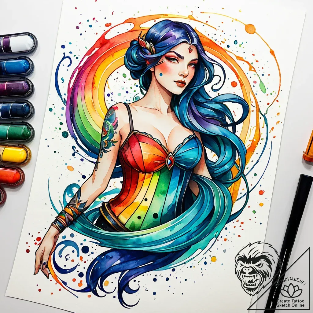 Tat tattoo sketch, nimona surrounded by chaot... - style Jaeger Simple - tattoo sketch (04.11.2025 21:33)