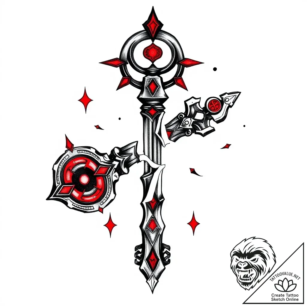 Keystone fractured with sigils, concept art f... - style Flux Inscriptions - tattoo sketch (04.11.2025 22:08)