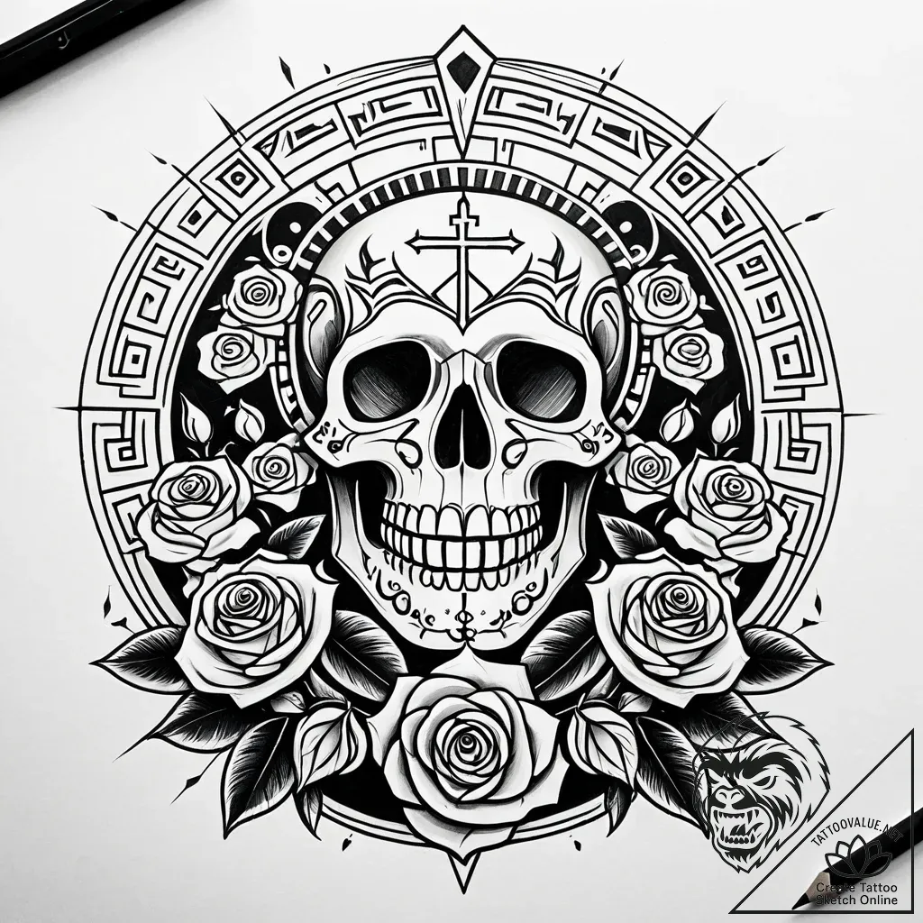 Hieroglyphs glowing on an ancient stone table... - style Jaeger Simple - tattoo sketch (04.11.2025 22:13)