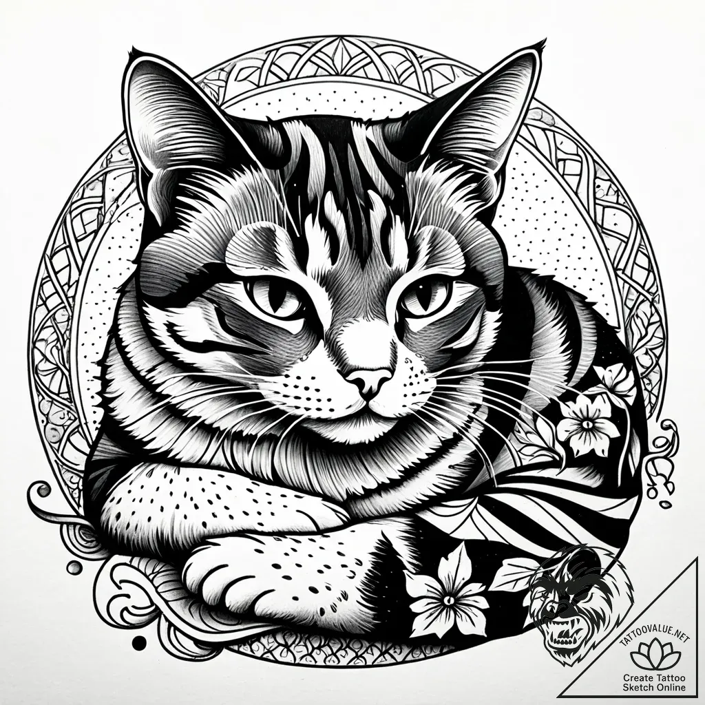 Tat tattoo sketch, vintage style domestic cat... - style Jaeger Simple - tattoo sketch (04.11.2025 22:33)