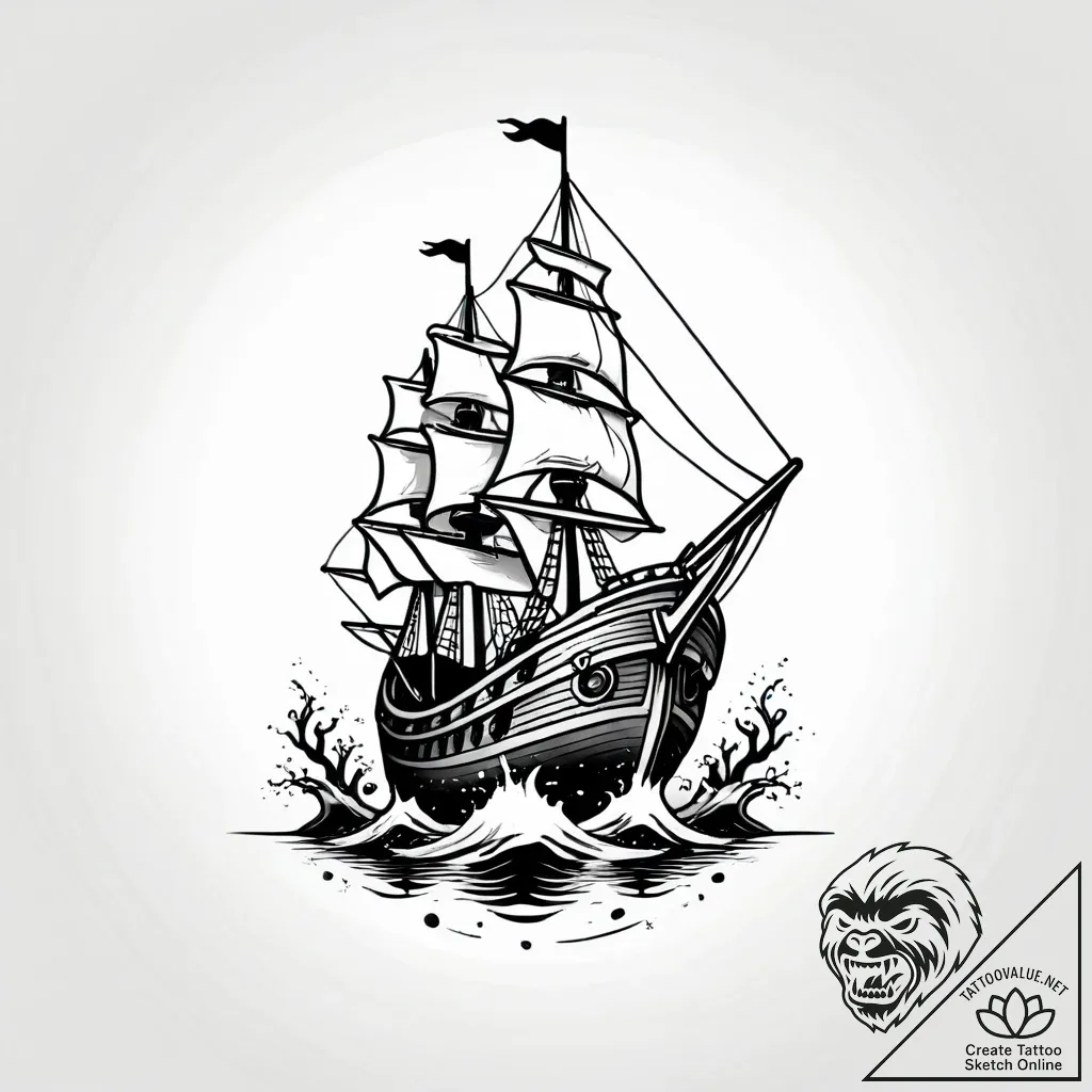 Sunken ship resting on bone reef, concept art... - style Jagger Old - tattoo sketch (04.11.2025 23:03)