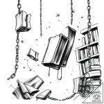 Library with floating books and chains, tatto… – style Flux Inscriptions – tattoo sketch (04.11.2025 23:08)