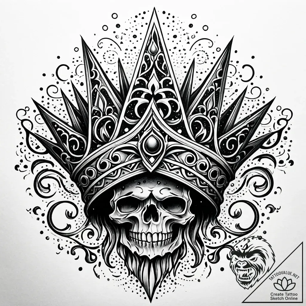 Haunted crown beneath spectral spire, ink ill... - style Jaeger Simple - tattoo sketch (04.11.2025 23:13)