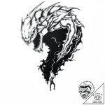 Diver descending into the abyss, pursued by a… – style Flux Inscriptions – tattoo sketch (04.11.2025 23:28)